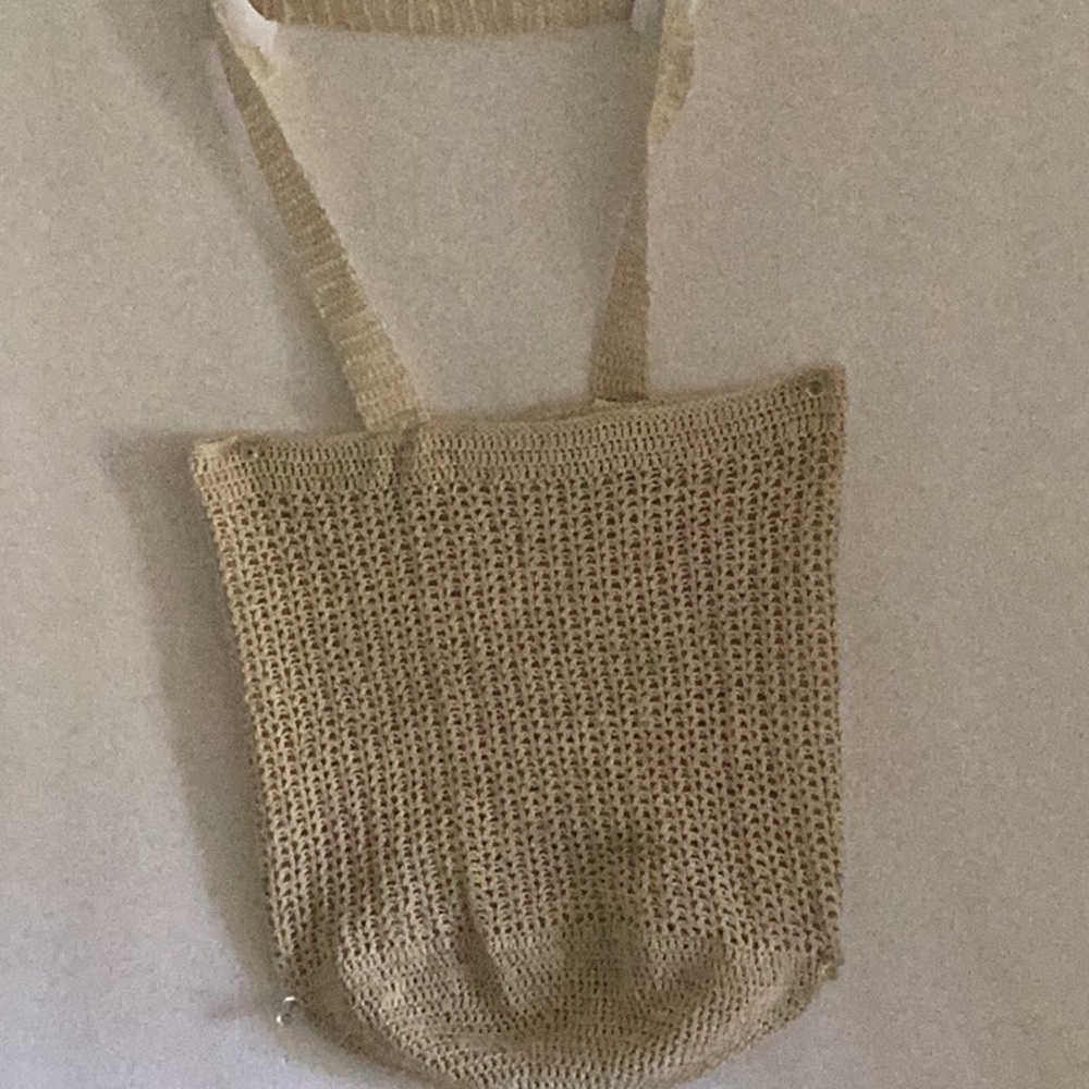 Beige Knit Tote Bag